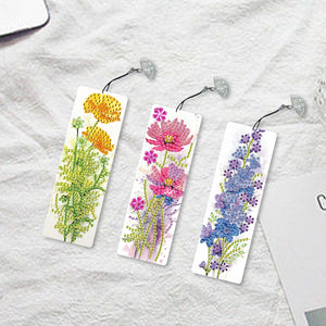 3Pcs Special Shape Flowers Diamond Painting Bookmark with Pendant for Book Lover