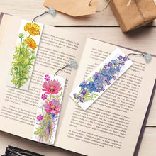 Load image into Gallery viewer, 3Pcs Special Shape Flowers Diamond Painting Bookmark with Pendant for Book Lover
