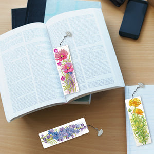 3Pcs Special Shape Flowers Diamond Painting Bookmark with Pendant for Book Lover