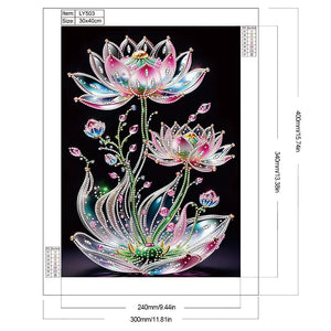 Water Drop Lotus 30*40CM (canvas) Partial Special-Shaped Drill Diamond Painting