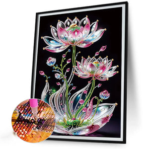 Water Drop Lotus 30*40CM (canvas) Partial Special-Shaped Drill Diamond Painting