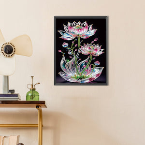 Water Drop Lotus 30*40CM (canvas) Partial Special-Shaped Drill Diamond Painting