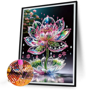 Water Drop Lotus 30*40CM (canvas) Partial Special-Shaped Drill Diamond Painting