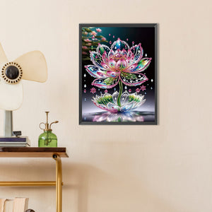 Water Drop Lotus 30*40CM (canvas) Partial Special-Shaped Drill Diamond Painting