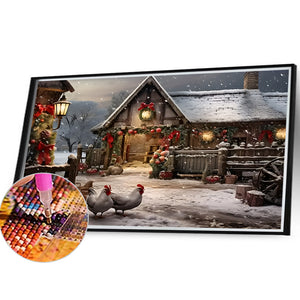 Snow Scene House Street 40*30CM (canvas) Full Round Drill Diamond Painting