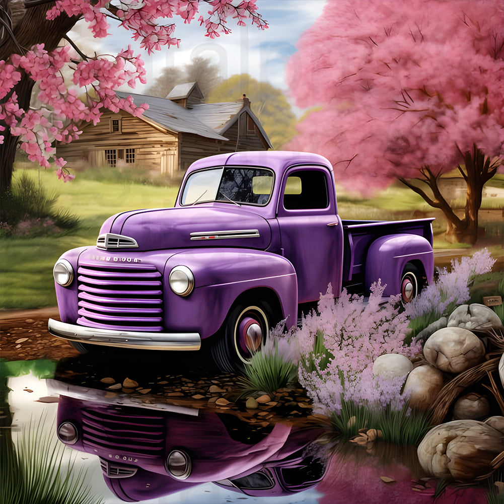 Village Classic Car Scenery 30*30CM (canvas) Full Round Drill Diamond Painting