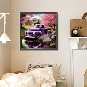 Village Classic Car Scenery 30*30CM (canvas) Full Round Drill Diamond Painting