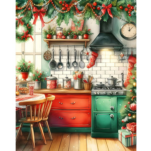 Christmas Atmosphere Kitchen 40*50CM (canvas) Full Round Drill Diamond Painting