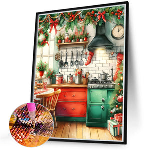 Christmas Atmosphere Kitchen 40*50CM (canvas) Full Round Drill Diamond Painting