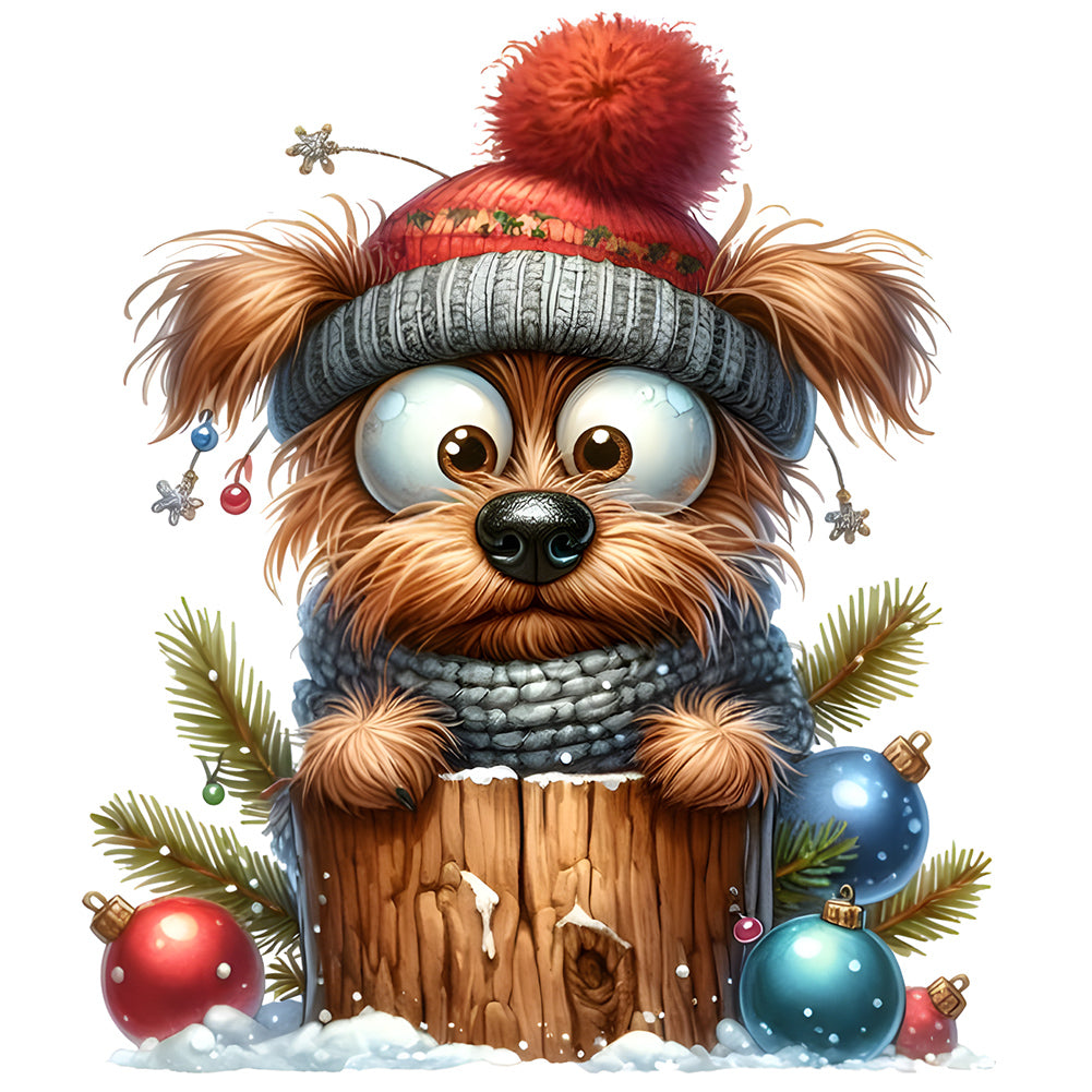 Christmas Puppy 30*30CM (canvas) Full Round Drill Diamond Painting