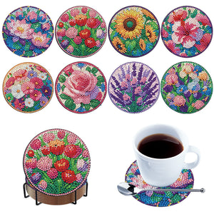 8Pcs Acrylic Flowers 5D Diamond Painting Coasters for Adults Beginners