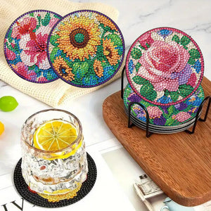 8Pcs Acrylic Flowers 5D Diamond Painting Coasters for Adults Beginners