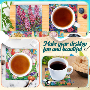 8Pcs Wooden Flowers 5D Diamond Painting Coasters Kit for Adults Beginners