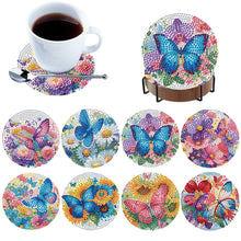 Load image into Gallery viewer, 8Pcs Wooden Butterfly Flower 5D Diamond Painting Coasters for Adults Beginners
