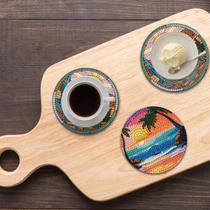 8Pcs Wooden Seaside And Desert Scenery 5D Diamond Painting Coasters for Adults