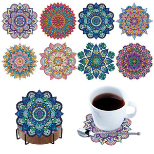 8Pcs Wooden Mandala 5D Diamond Painting Coasters Kit for Adults Beginners