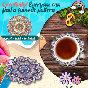 8Pcs Wooden Mandala 5D Diamond Painting Coasters Kit for Adults Beginners