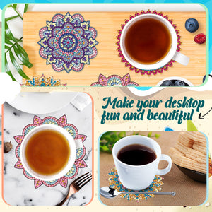 8Pcs Wooden Mandala 5D Diamond Painting Coasters Kit for Adults Beginners