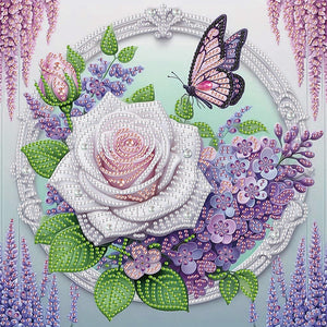 Rose Butterfly 30*30CM (canvas) Partial Special-Shaped Drill Diamond Painting