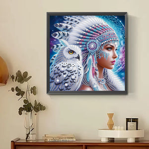 Indian Woman And White Owl 30*30CM (canvas) Partial Special-Shaped Drill Diamond Painting