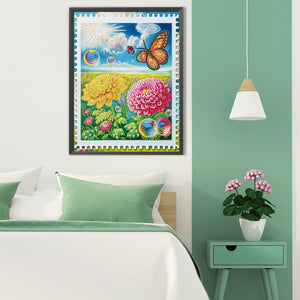 Chrysanthemum Lawn Butterfly 30*40CM (canvas) Partial Special-Shaped Drill Diamond Painting