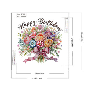 Happy Birthday Bouquet 30*30CM (canvas) Partial Special-Shaped Drill Diamond Painting