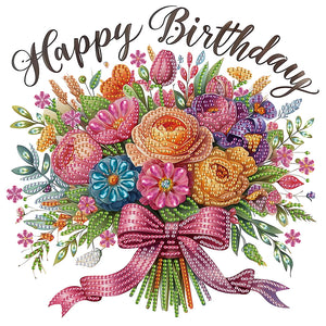 Happy Birthday Bouquet 30*30CM (canvas) Partial Special-Shaped Drill Diamond Painting