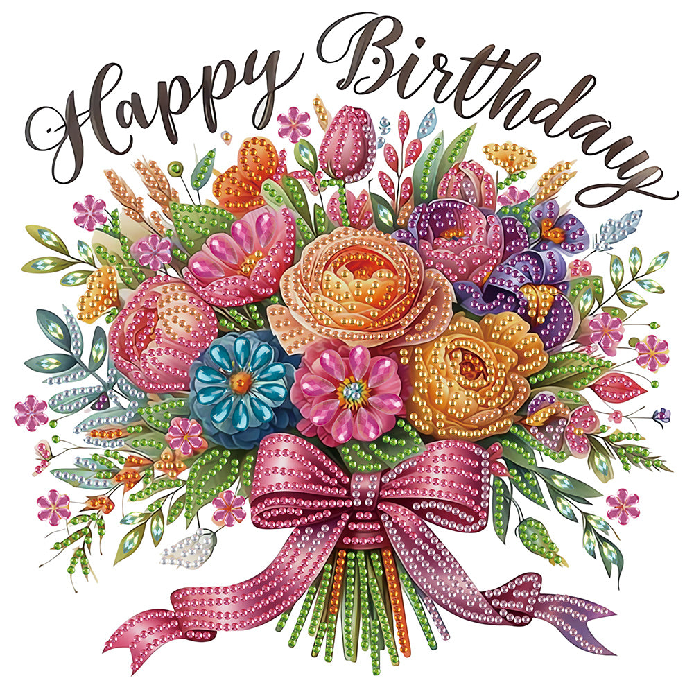 Happy Birthday Bouquet 30*30CM (canvas) Partial Special-Shaped Drill Diamond Painting