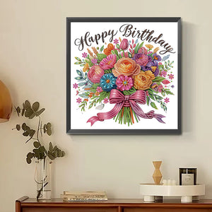 Happy Birthday Bouquet 30*30CM (canvas) Partial Special-Shaped Drill Diamond Painting