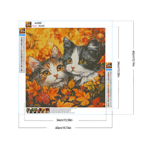 Maple Leaf Pile Of Cats 40*40CM (canvas) Full Round Drill Diamond Painting