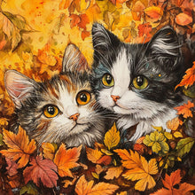 Load image into Gallery viewer, Maple Leaf Pile Of Cats 40*40CM (canvas) Full Round Drill Diamond Painting
