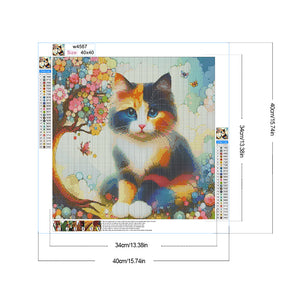 Geometric Tree Liquid Cat 40*40CM (canvas) Full Round Drill Diamond Painting