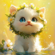 Load image into Gallery viewer, White Cat With Wreath 40*40CM (canvas) Full Round Drill Diamond Painting
