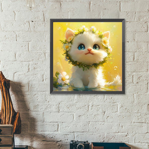 White Cat With Wreath 40*40CM (canvas) Full Round Drill Diamond Painting