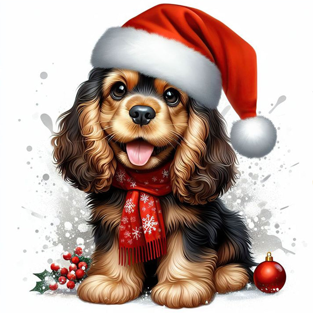 Christmas Puppy 30*30CM (canvas) Full Round Drill Diamond Painting