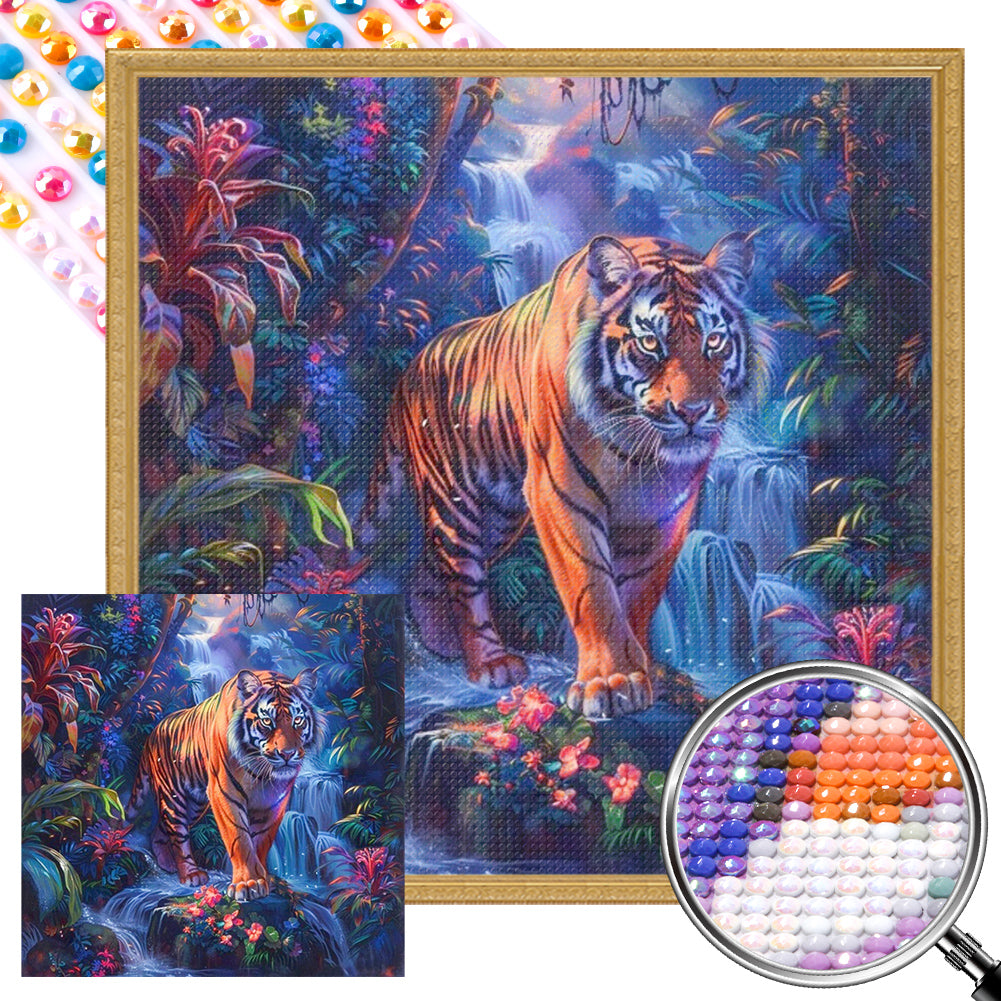 Tiger In The Forest 40*40CM (canvas) Full AB Round Drill Diamond Painting