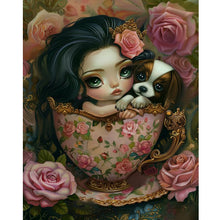 Load image into Gallery viewer, Porcelain Cup Dog And Girl 40*50CM (canvas) Full Round Drill Diamond Painting
