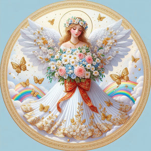 Angel Girl In White Holding Flowers 30*30CM (canvas) Full Round Drill Diamond Painting