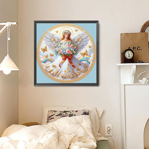 Angel Girl In White Holding Flowers 30*30CM (canvas) Full Round Drill Diamond Painting