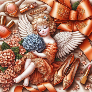 Orange Hydrangea Angel Girl 30*30CM (canvas) Full Round Drill Diamond Painting