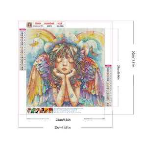 Colorful Feather Rainbow Angel Girl 30*30CM (canvas) Full Round Drill Diamond Painting