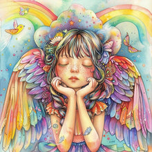 Load image into Gallery viewer, Colorful Feather Rainbow Angel Girl 30*30CM (canvas) Full Round Drill Diamond Painting
