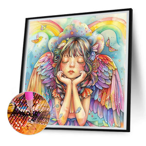 Colorful Feather Rainbow Angel Girl 30*30CM (canvas) Full Round Drill Diamond Painting