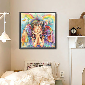 Colorful Feather Rainbow Angel Girl 30*30CM (canvas) Full Round Drill Diamond Painting