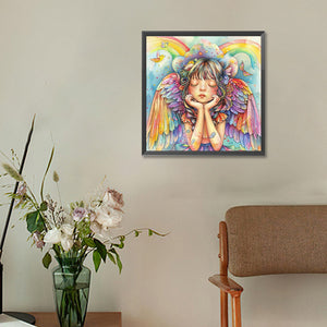 Colorful Feather Rainbow Angel Girl 30*30CM (canvas) Full Round Drill Diamond Painting