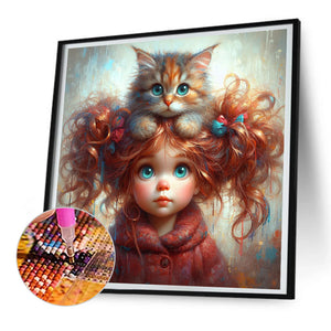 Kitten Curly Girl 30*30CM (canvas) Full Round Drill Diamond Painting