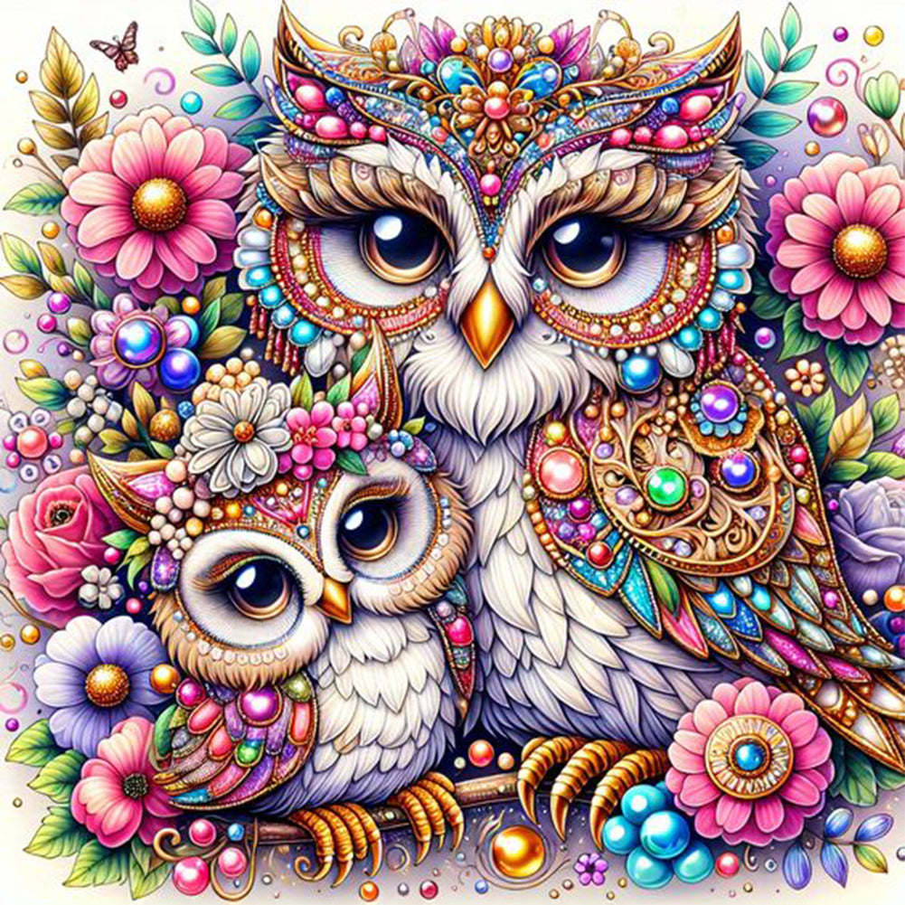 Pearl Double Owl 40*40CM (canvas) Full Round Drill Diamond Painting