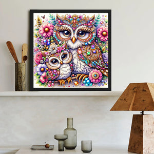 Pearl Double Owl 40*40CM (canvas) Full Round Drill Diamond Painting