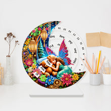 Load image into Gallery viewer, Acrylic Special Shaped Butterfly Girl Diamond Art Desktop Perpetual Calendar
