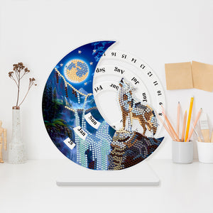 Acrylic Special Shaped Snow Mountain Wolf Diamond Art Desktop Perpetual Calendar